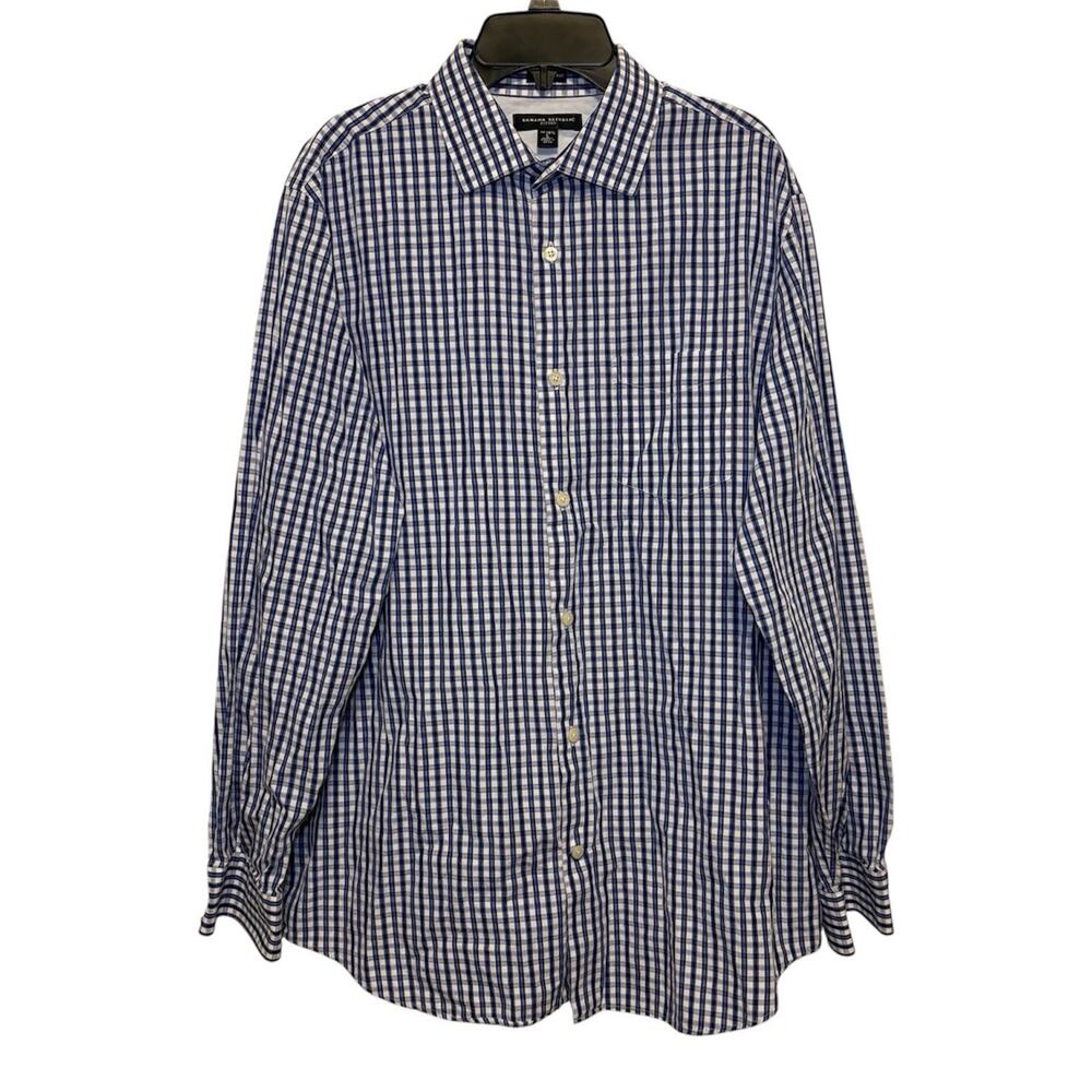 Banana Republic Button Up Men's Large 16-16.5 Fitted Blue Plaid Tailored Italy